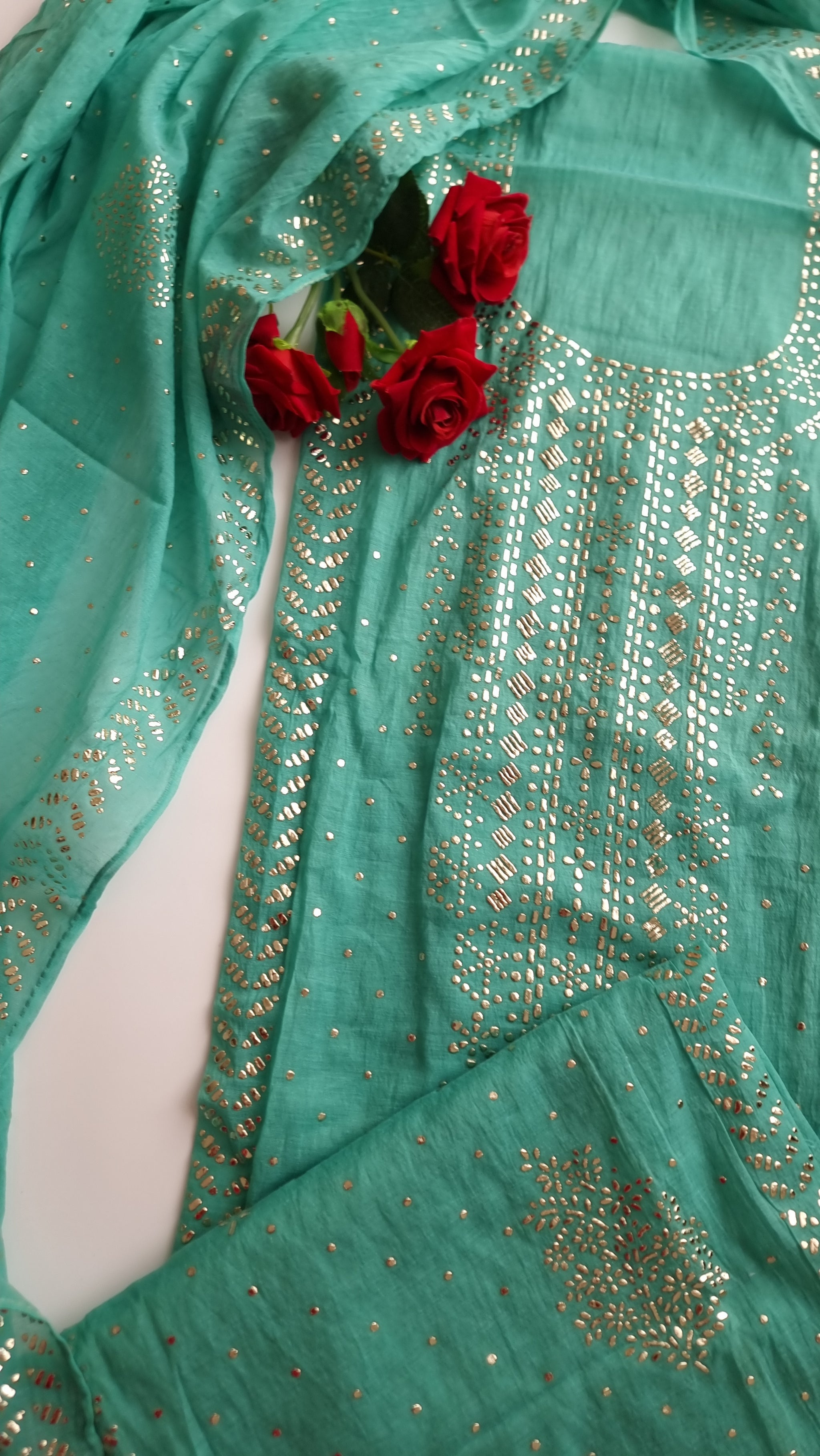 Mul Chanderi dress material with  Pasted mukaish work