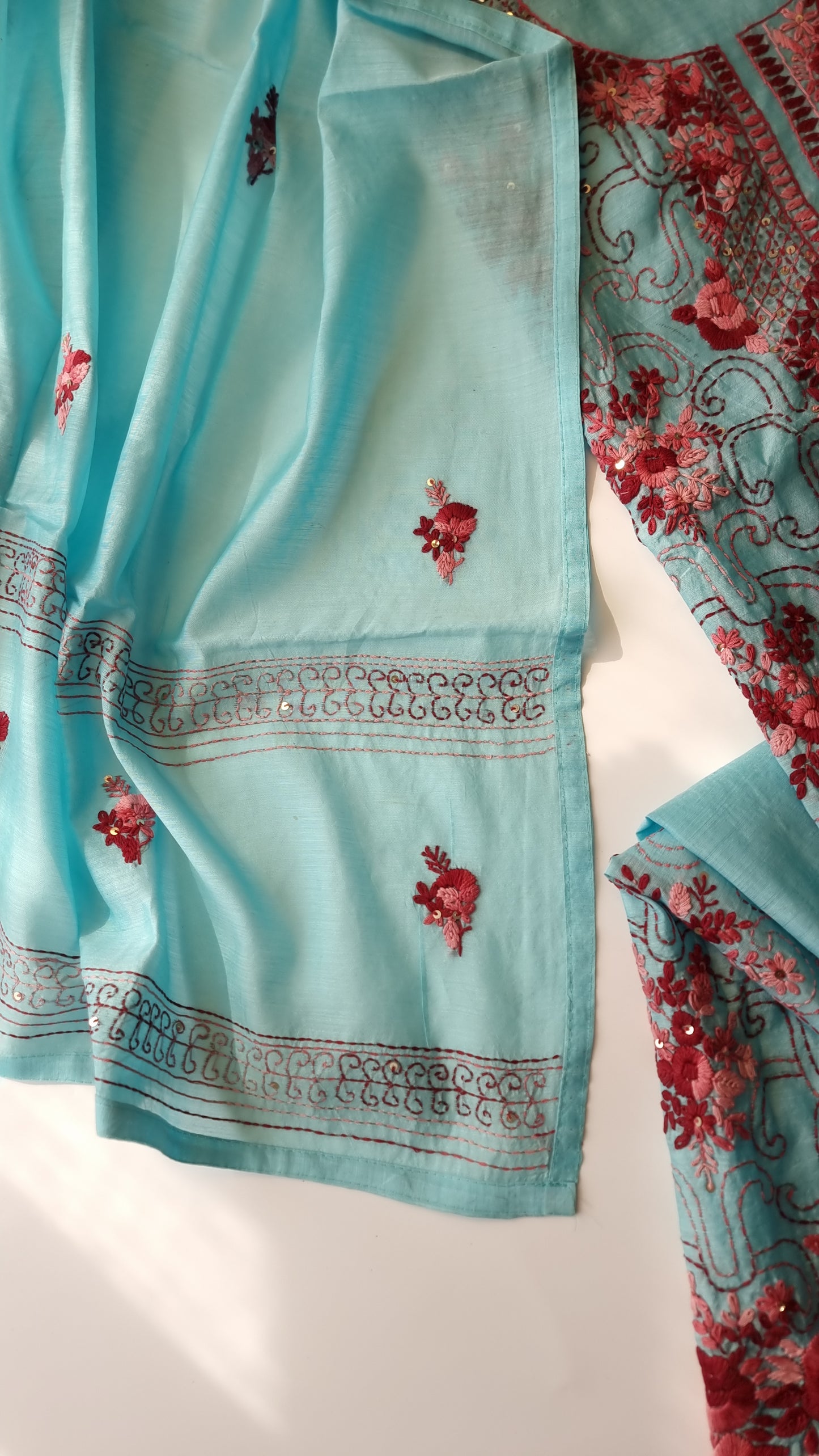 Chanderi knot embroidery Unstitched suit material