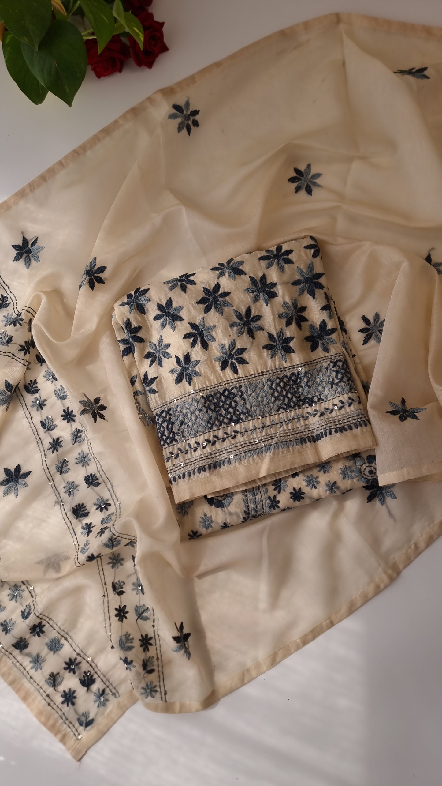 Chanderi knot embroidery Unstitched suit material