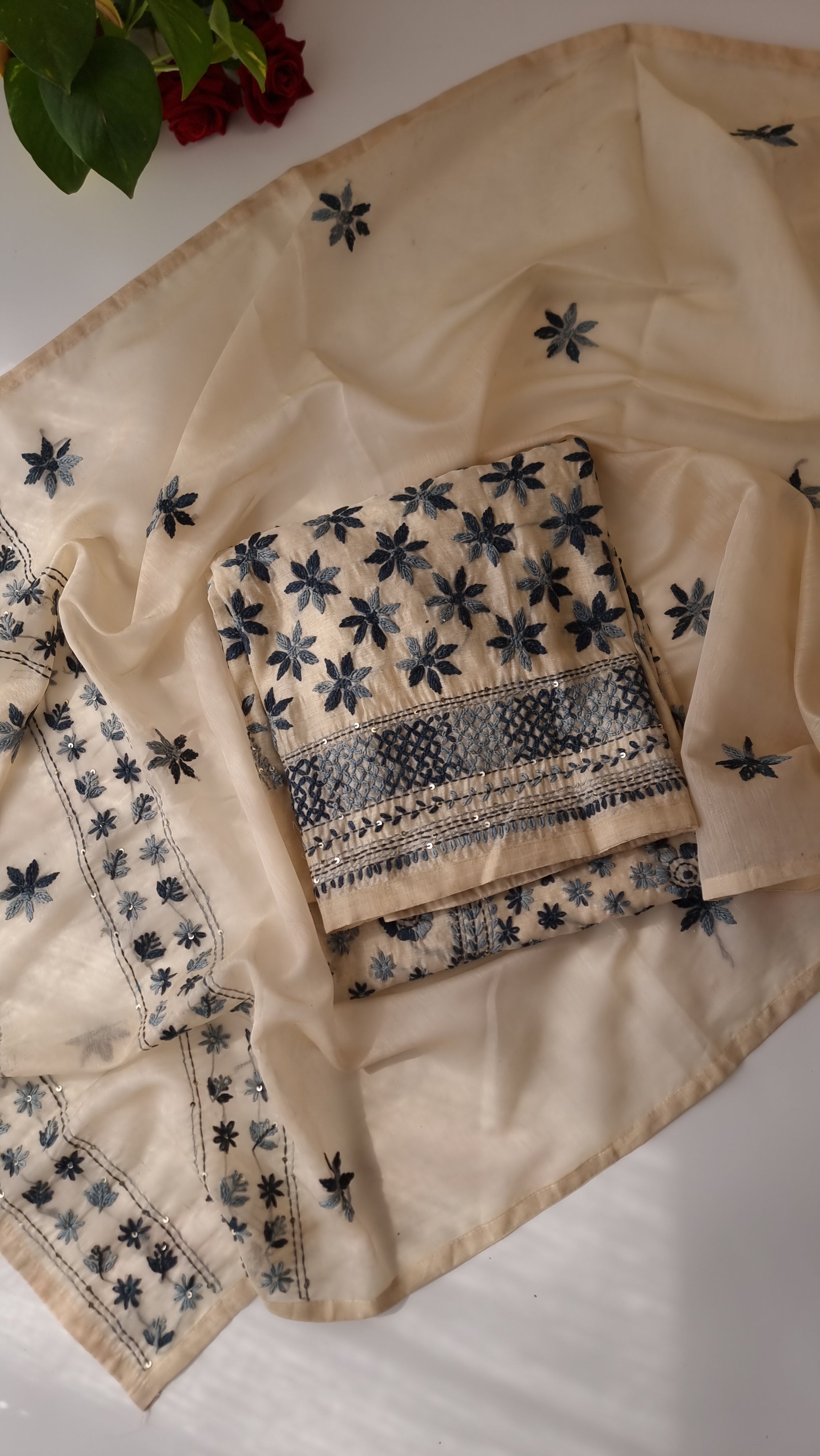 Chanderi knot embroidery Unstitched suit material