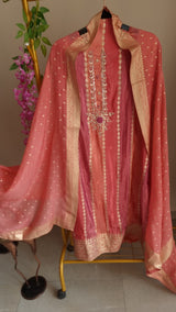 Kanjivaram Silk with dabka embroidery Unstitched suit.