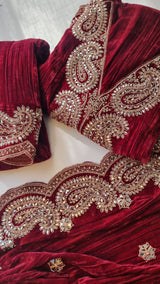 Crush Velvet mirror work party wear unstitched suit set