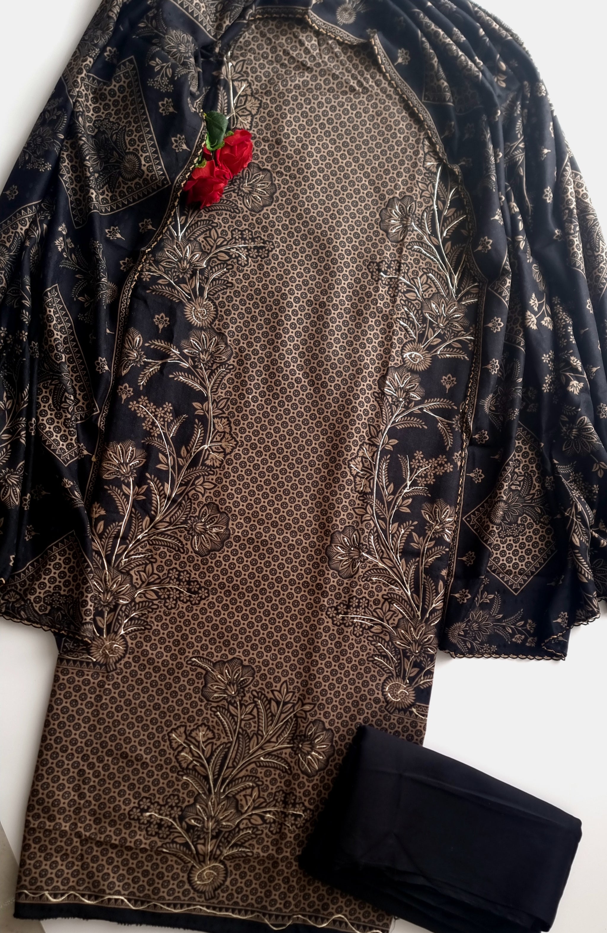 Black Pashmina Unstitched suit set
