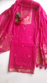 Pink Vedika Silk Unstitched suit material