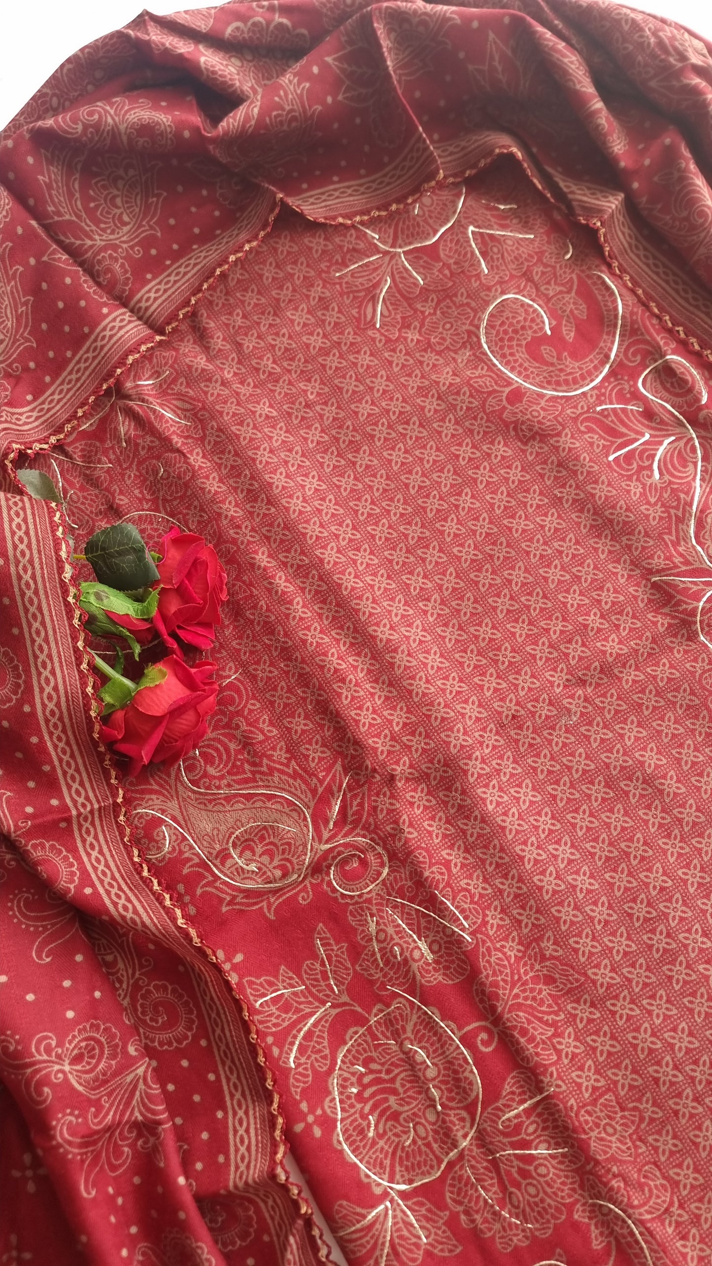 Red Pashmina Unstitched suit set