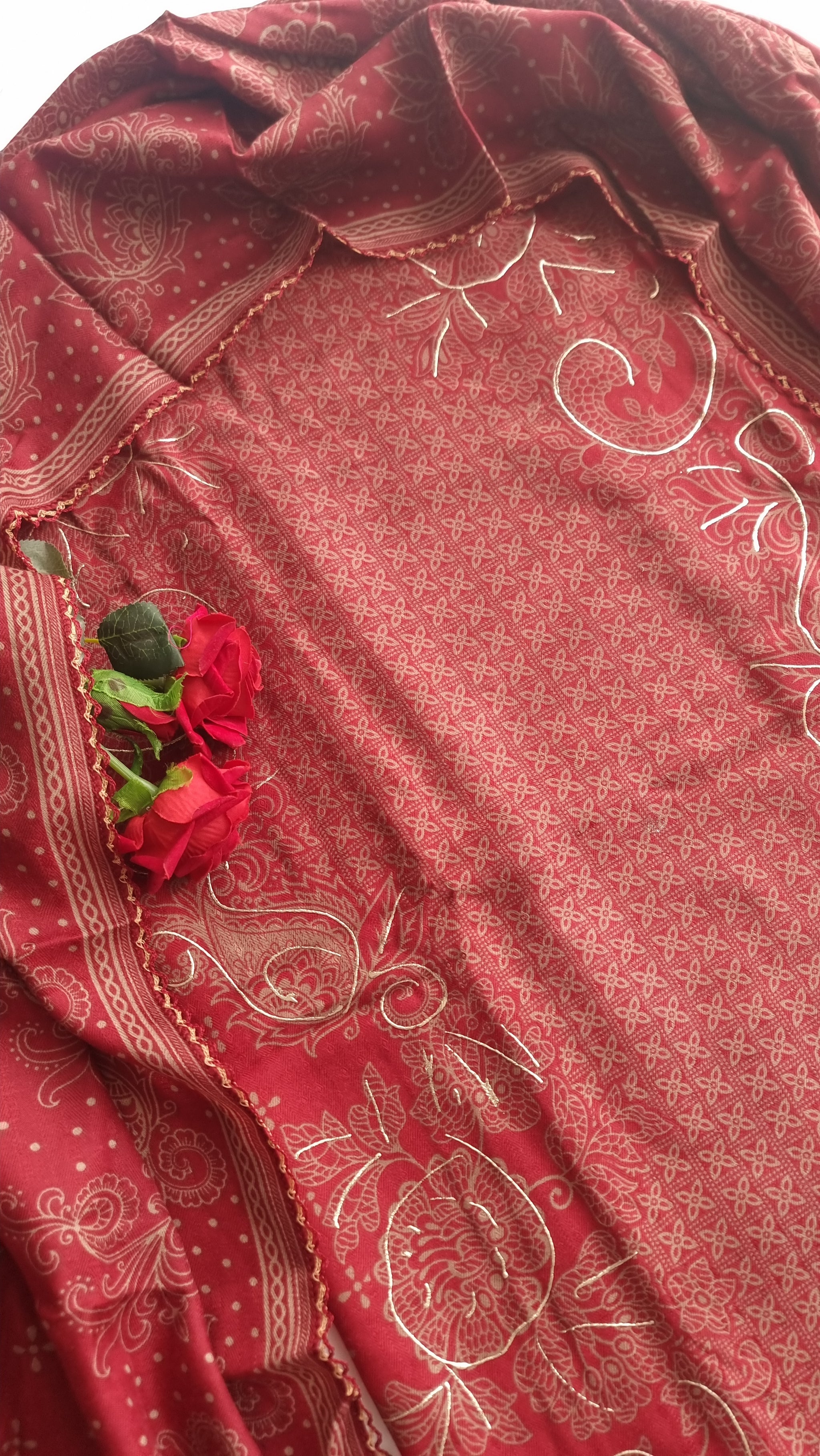 Red Pashmina Unstitched suit set