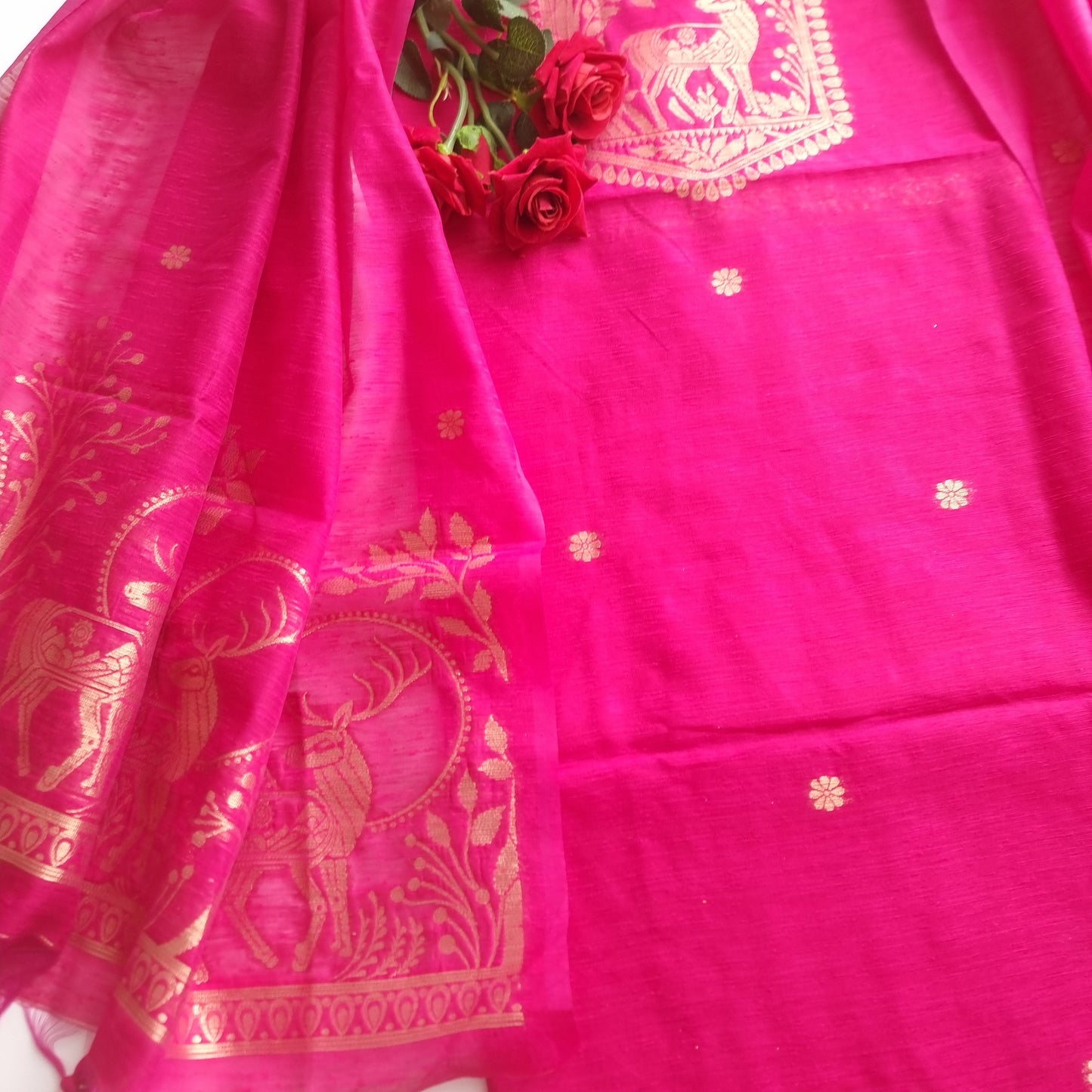 Pink Vedika Silk Unstitched suit material