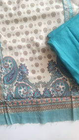 Blue Printed Pashmina Unstitched suit set