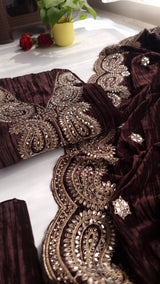 Crush Velvet mirror work party wear unstitched suit set