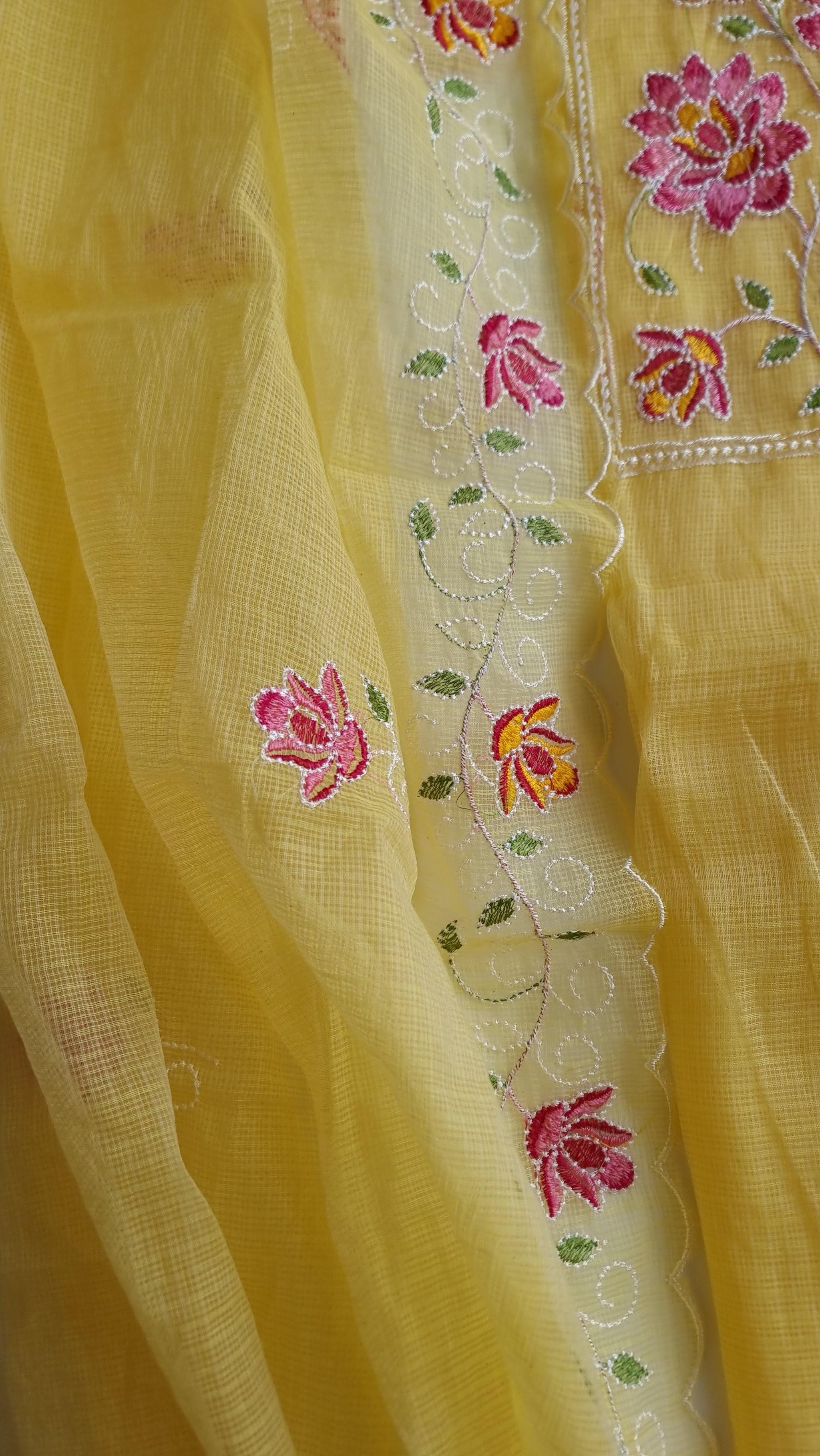 Yellow Kotta embroidered kurta dupatta set Unstitched
