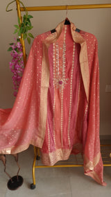 Kanjivaram Silk with dabka embroidery Unstitched suit.