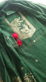 Green Vedika Silk Unstitched suit material