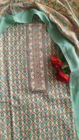 Green Prinred Pashmina Unstitched suit set
