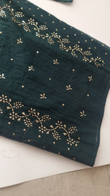 Peacock color Mul Chanderi dress material with  Pasted mukaish work