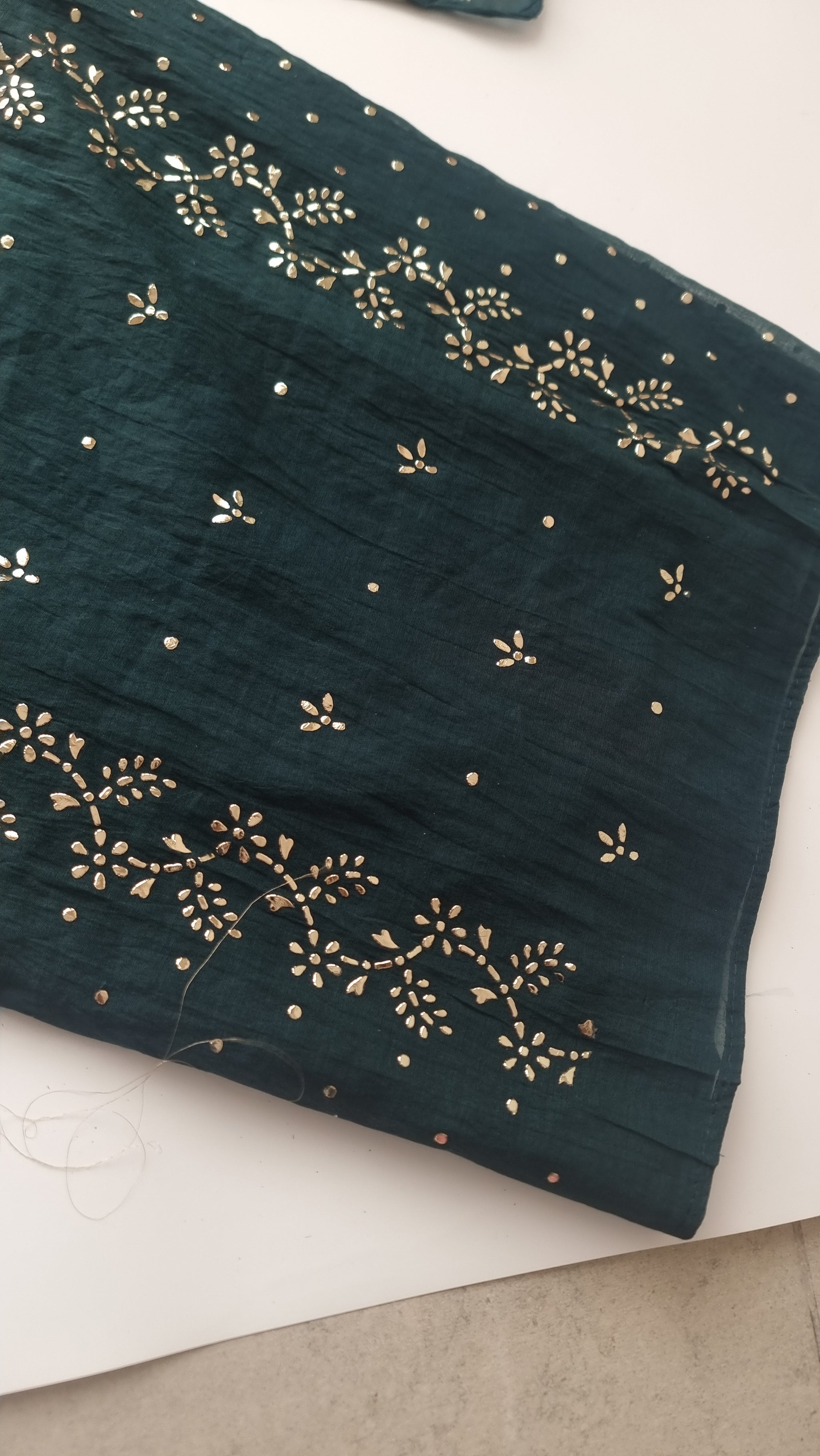 Peacock color Mul Chanderi dress material with  Pasted mukaish work