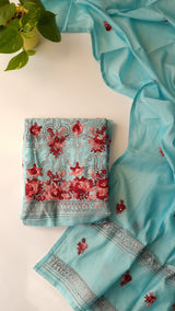 Chanderi knot embroidery Unstitched suit material