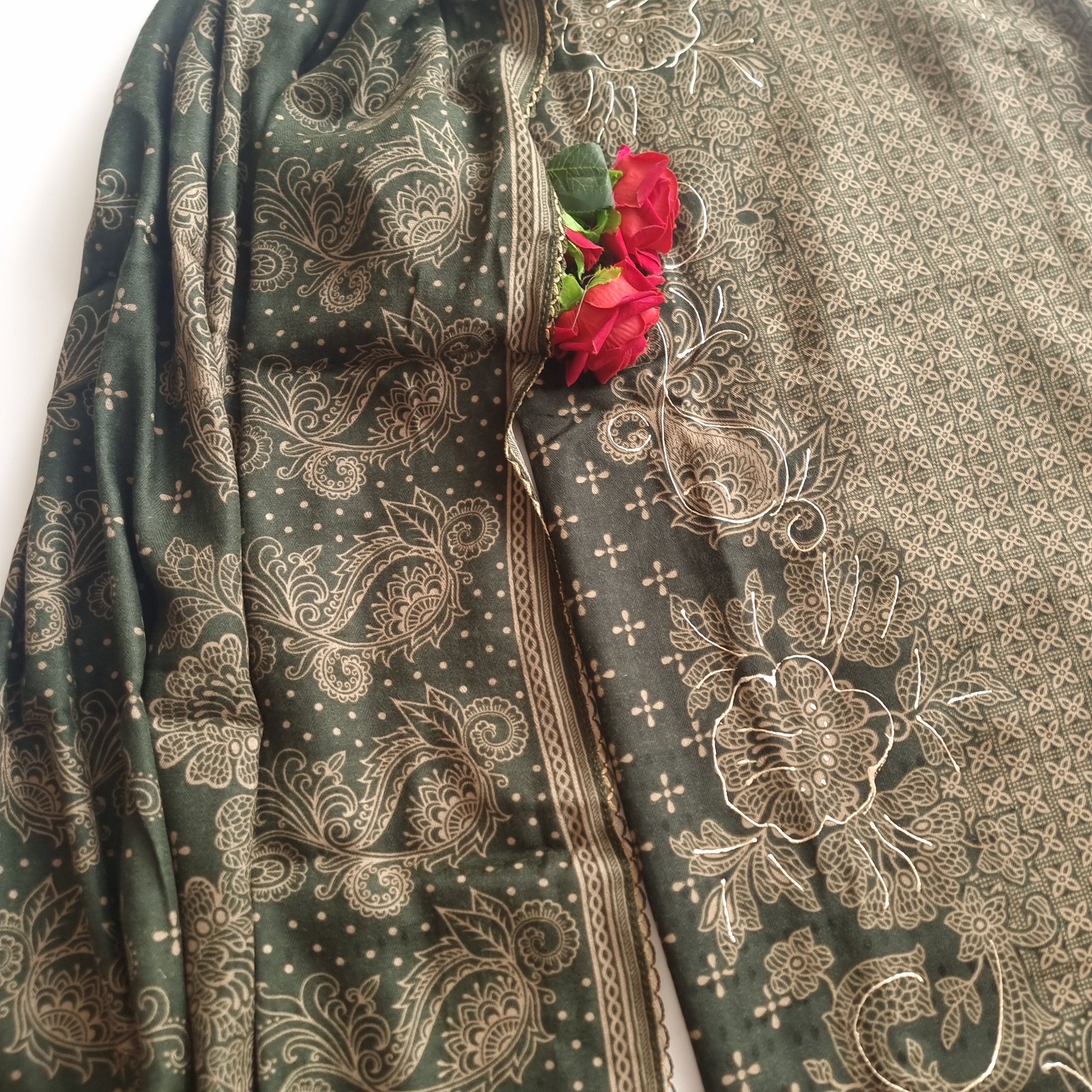 Green Pashmina Unstitched suit set