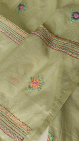 Pista Green Chanderi embroidered kurta dupatta set