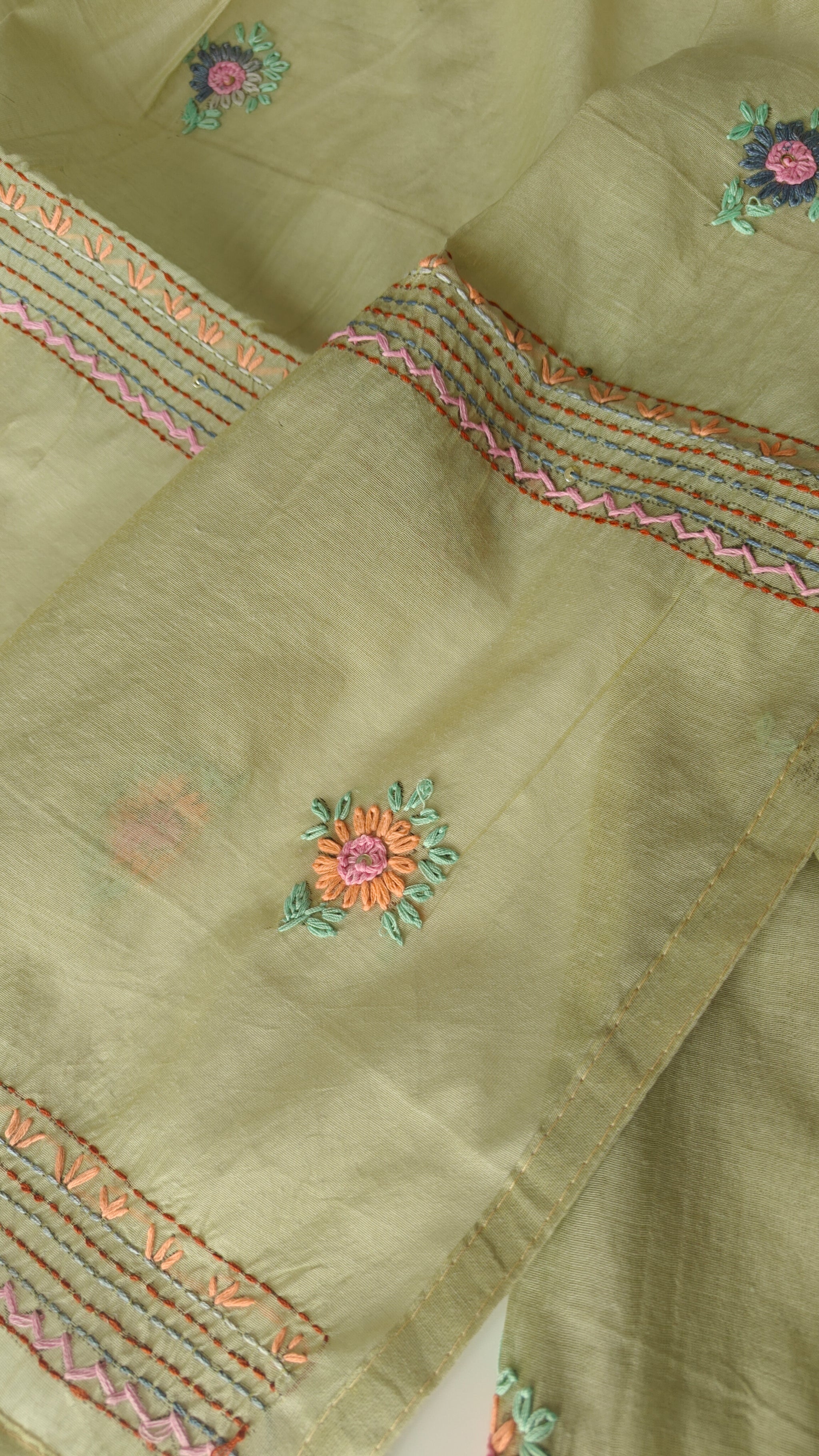 Pista Green Chanderi embroidered kurta dupatta set