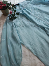 Sky blue Chikankari Shirt - Semi Stitched - Neel Creations By Saanvi