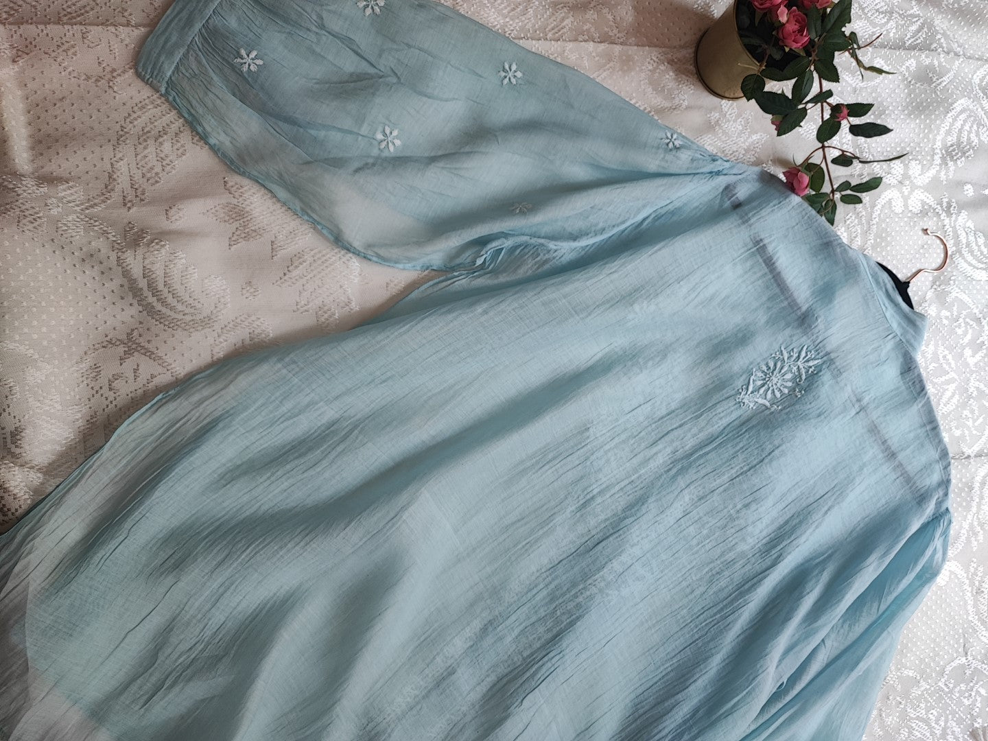 Sky blue Chikankari Shirt - Semi Stitched - Neel Creations By Saanvi