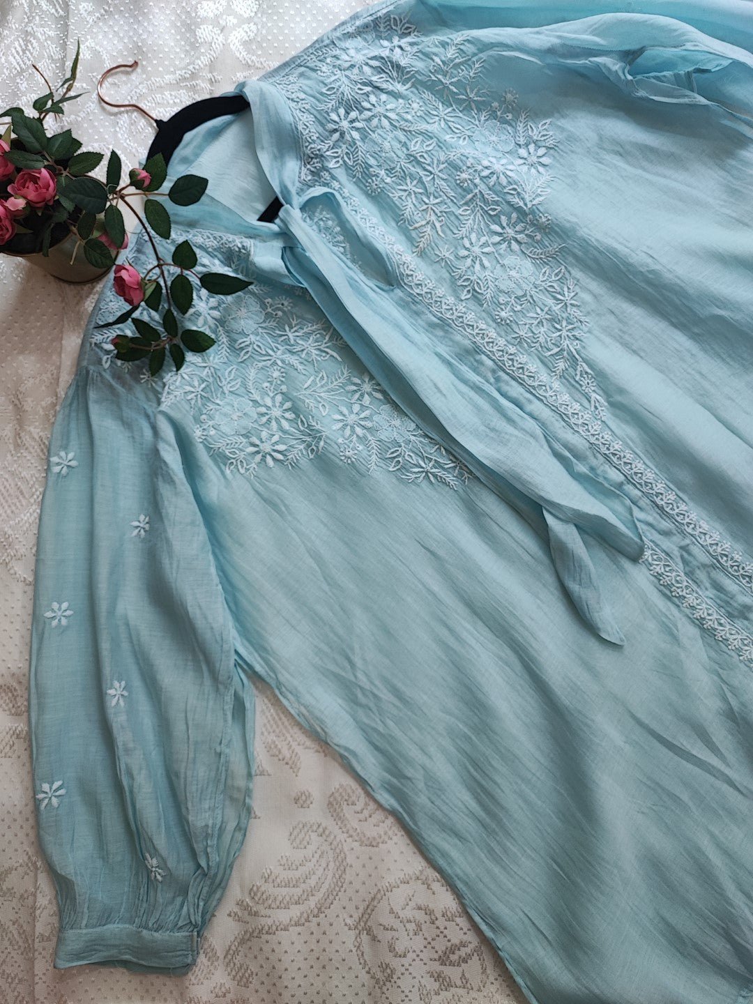 Sky blue Chikankari Shirt - Semi Stitched - Neel Creations By Saanvi