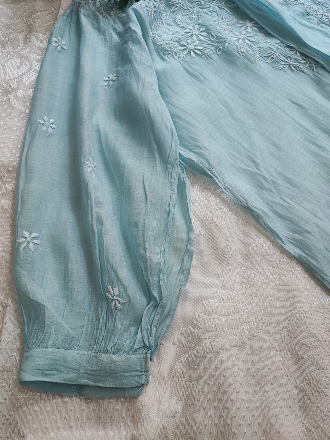 Sky blue Chikankari Shirt - Semi Stitched - Neel Creations By Saanvi