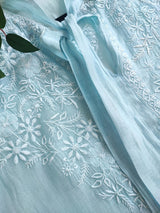 Sky blue Chikankari Shirt - Semi Stitched - Neel Creations By Saanvi