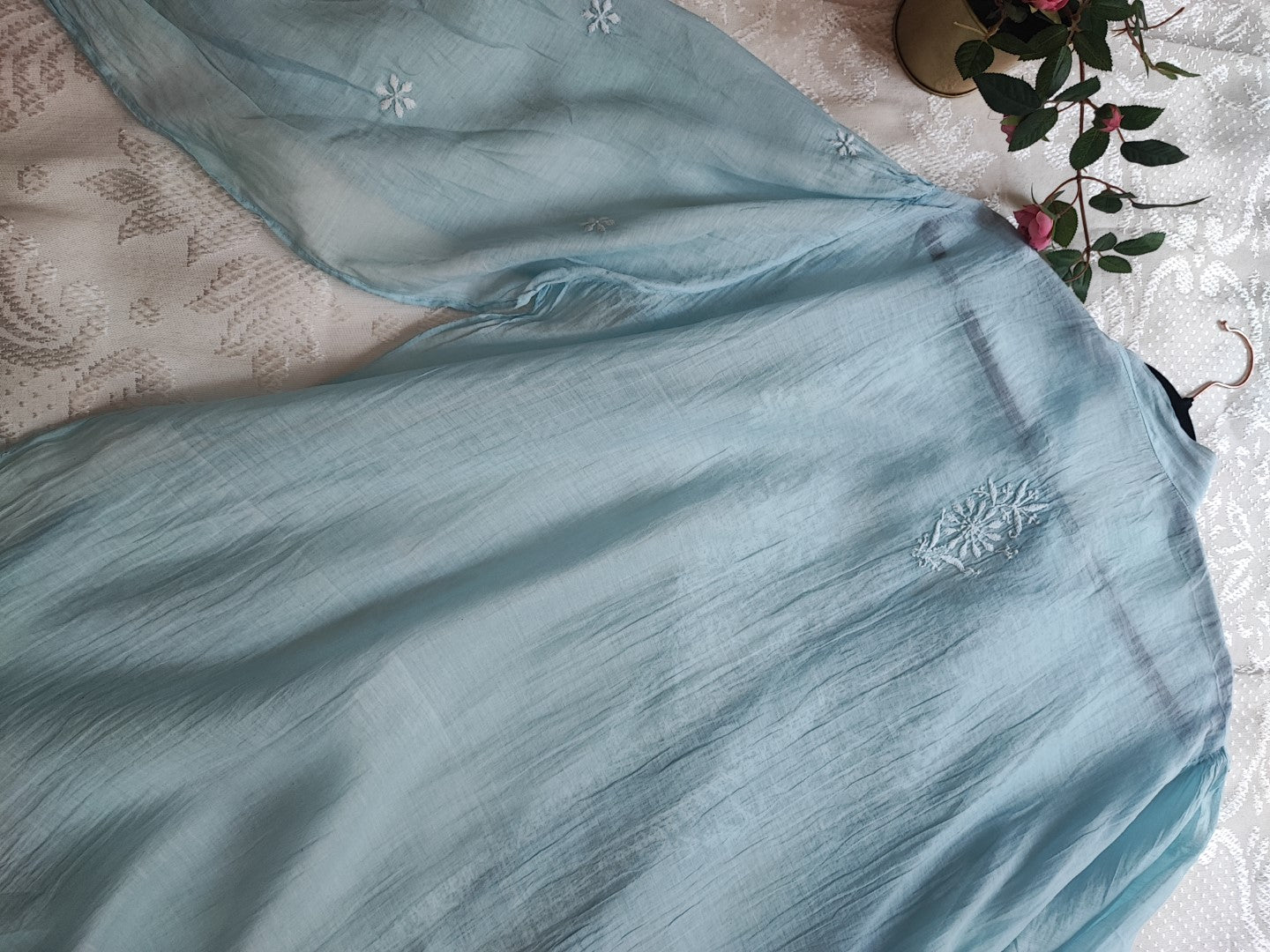 Sky blue Chikankari Shirt - Semi Stitched - Neel Creations By Saanvi