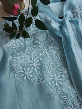 Sky blue Chikankari Shirt - Semi Stitched - Neel Creations By Saanvi