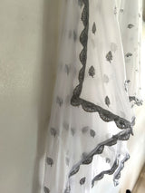 White Georgette dupatta with silver border and embroidery - Neel Creations By Saanvi