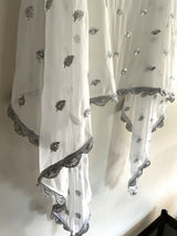 White Georgette dupatta with silver border and embroidery - Neel Creations By Saanvi