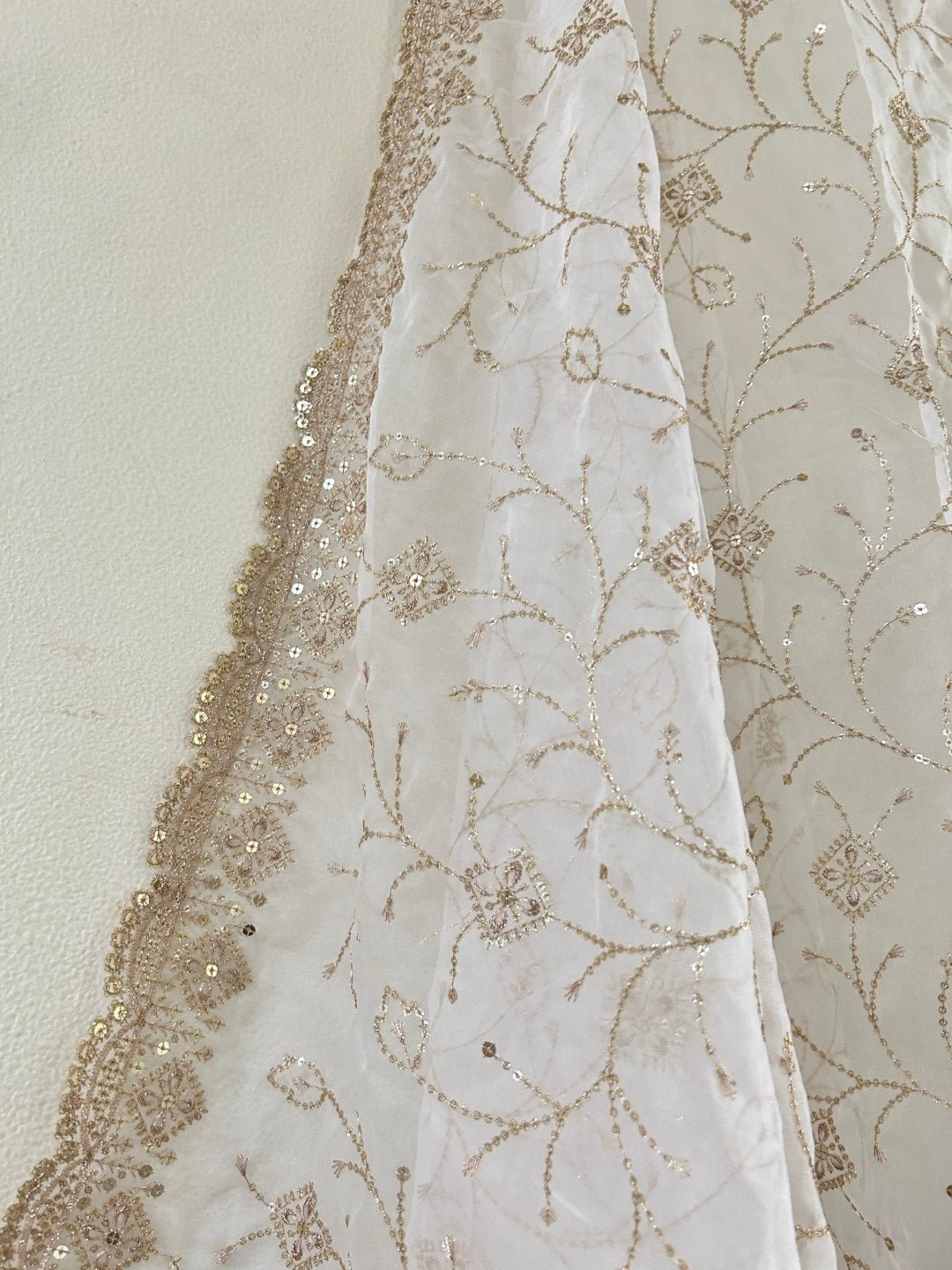 White Gold Dupatta all over embroidery. - Neel Creations By Saanvi