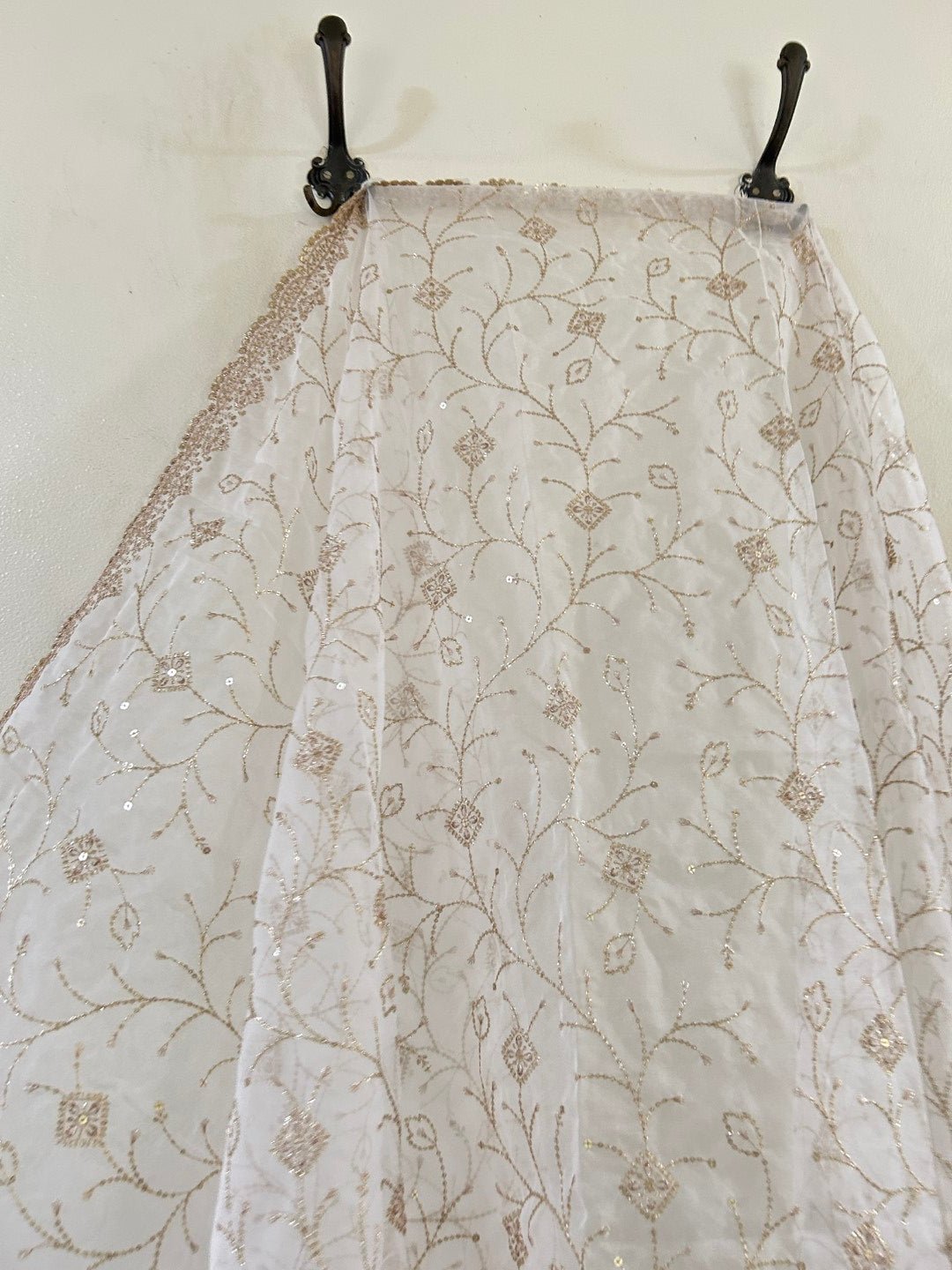 White Gold Dupatta all over embroidery. - Neel Creations By Saanvi