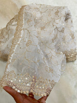 White Gold Dupatta all over embroidery. - Neel Creations By Saanvi