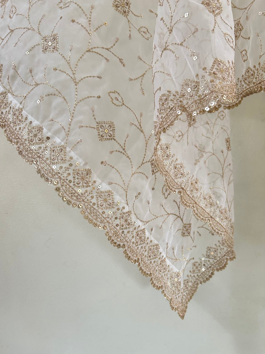 White Gold Dupatta all over embroidery. - Neel Creations By Saanvi