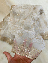 White Gold Dupatta all over embroidery. - Neel Creations By Saanvi