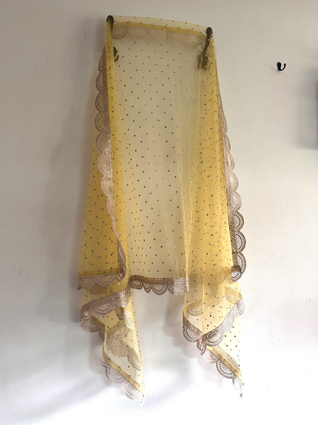 Yellow Indian dupatta with light gold border - Neel Creations By Saanvi