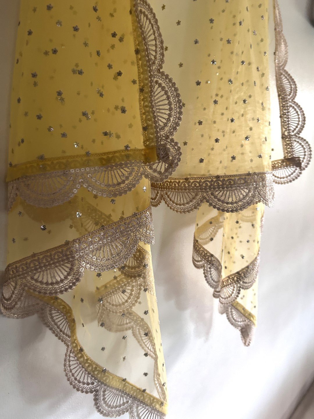 Yellow Indian dupatta with light gold border - Neel Creations By Saanvi