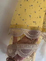 Yellow Indian dupatta with light gold border - Neel Creations By Saanvi