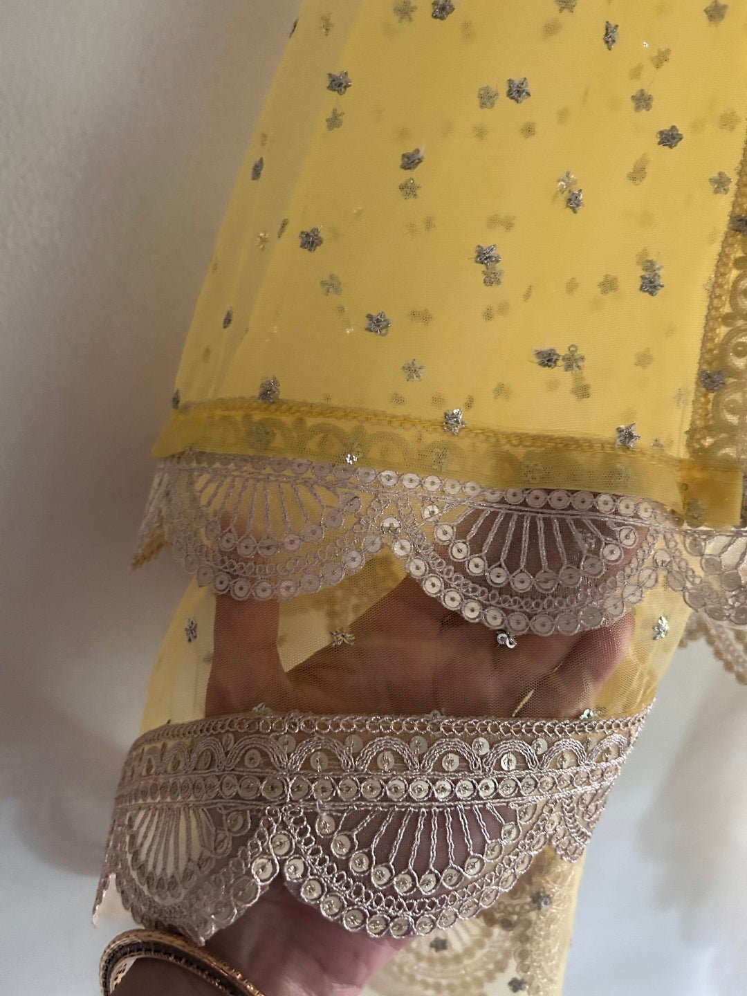 Yellow Indian dupatta with light gold border - Neel Creations By Saanvi