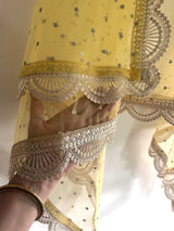 Yellow Indian dupatta with light gold border - Neel Creations By Saanvi