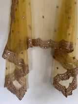 Yellow net dupatta with scallop border - Neel Creations By Saanvi