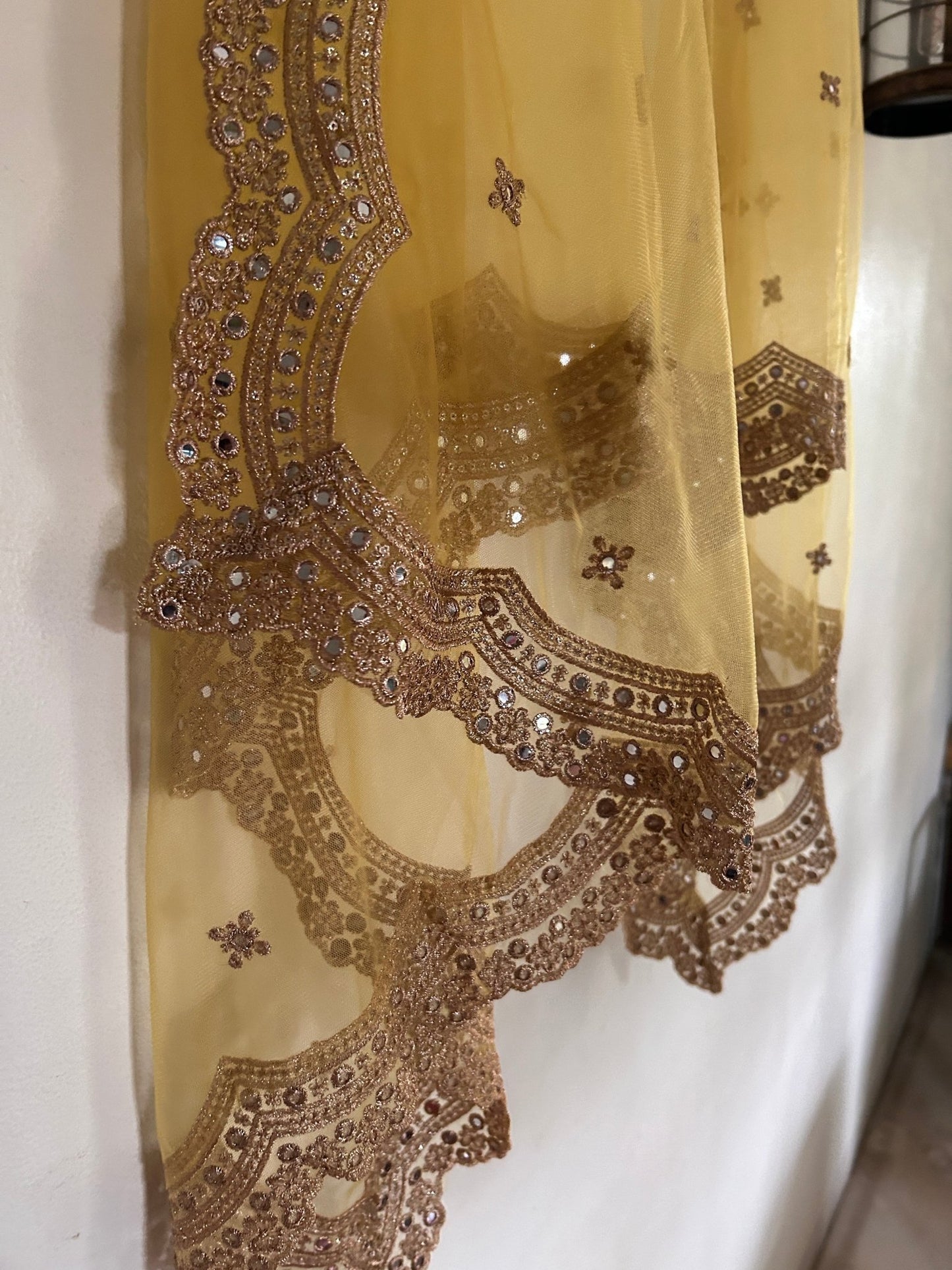 Yellow net dupatta with scallop border - Neel Creations By Saanvi