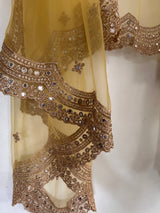 Yellow net dupatta with scallop border - Neel Creations By Saanvi