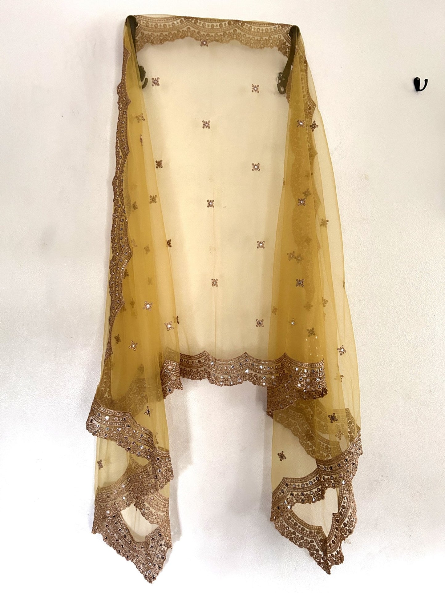 Yellow net dupatta with scallop border - Neel Creations By Saanvi