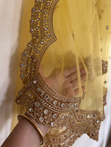 Yellow net dupatta with scallop border - Neel Creations By Saanvi