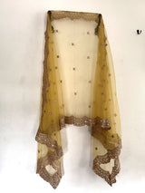 Yellow net dupatta with scallop border - Neel Creations By Saanvi