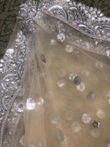 Beige silver dupatta with scallop border Indian net dupatta for women dress bridal dupatta - Neel Creations By Saanvi