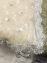 Beige silver dupatta with scallop border Indian net dupatta for women dress bridal dupatta - Neel Creations By Saanvi